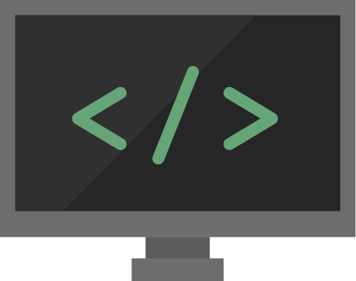 Computer monitor with a code symbol on it.