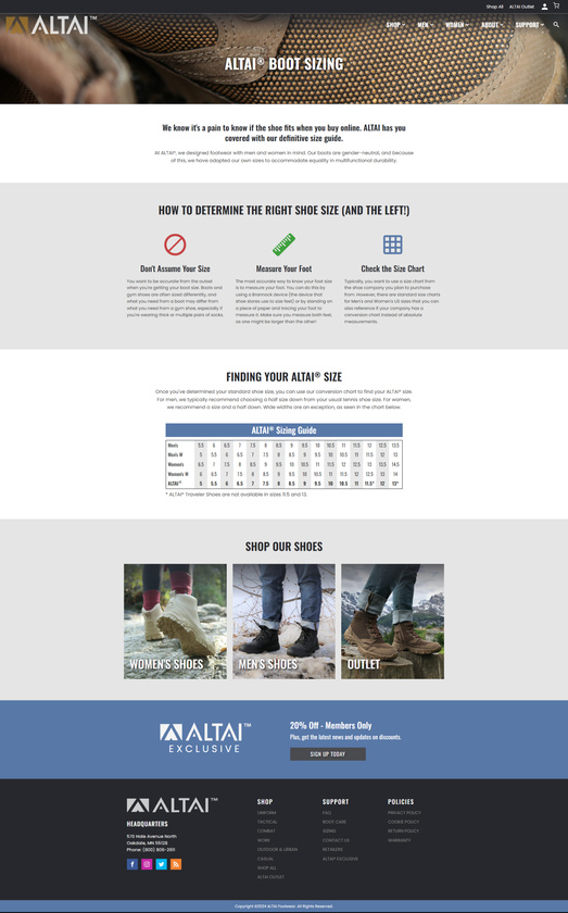 ALTAI Gear Sizing Page