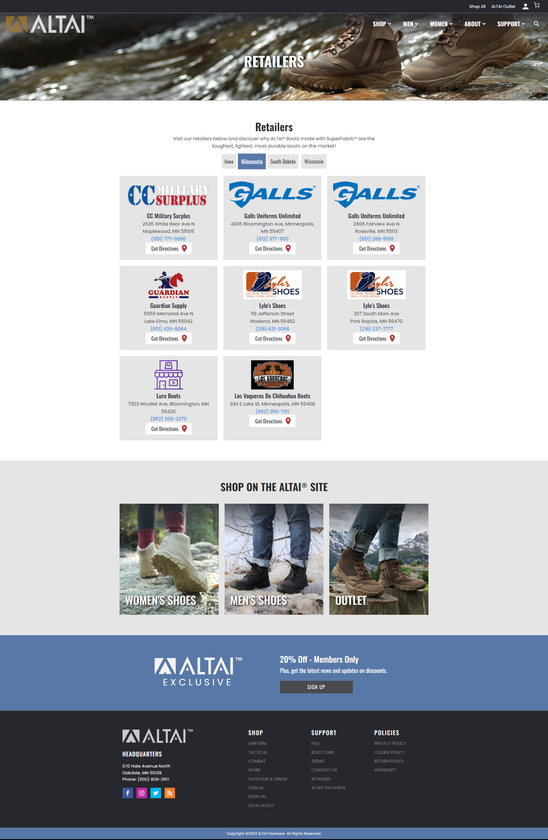 ALTAI Gear Retailers Page